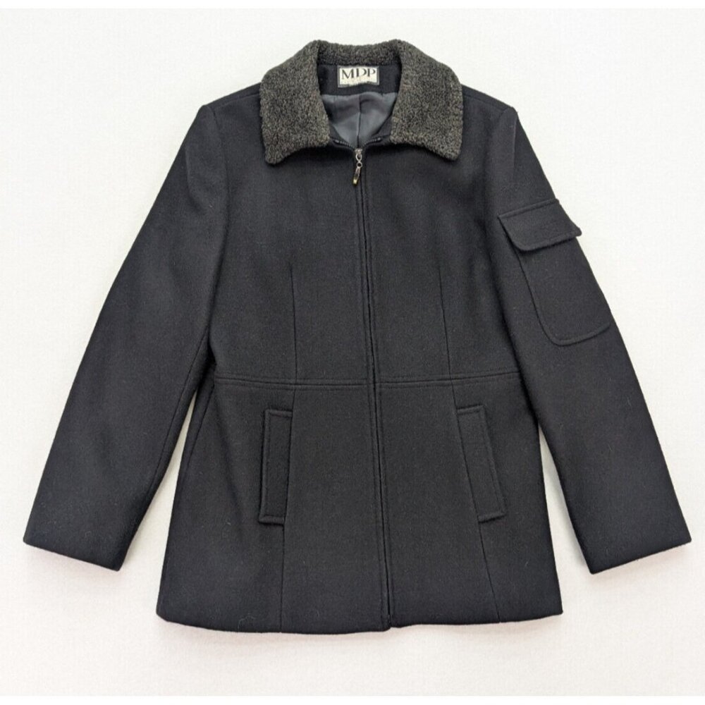 Mario De Pinto Vintage Women's Wool Jacket Coat Black Pea Coat Size S